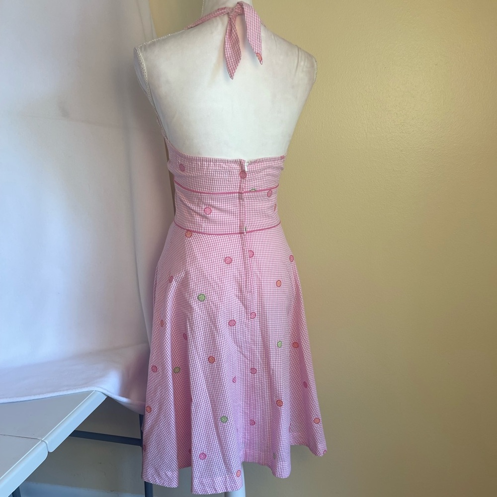 Vintage Lilly Pulitzer Pink Gingham Citrus Halter Dress Sz 0 Fit & Flare Resort - Picture 7 of 14